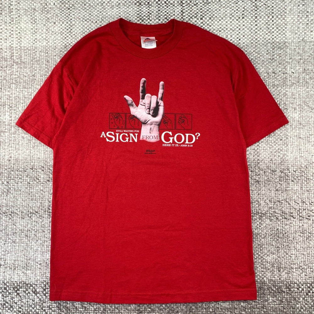 Kerusso Graphic T-Shirt Mens Large Red Sign From God John 3:16 Vintage 2002